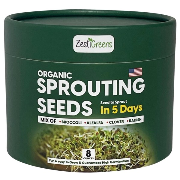 ZestiGreens Fresh Sprouting Seeds Mix Broccoli, Alfalfa, Radish, Clover Seeds