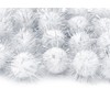 Plush Pompoms with Silver Glitter, Round Pompom, White Colour Set,