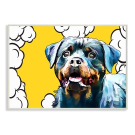 Stupell Industries Peaceful Rottweiler Dog Over Pop Clouds Wall Art, 10 x 15, Yellow