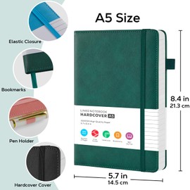 FOCUS DAY 2 Pack Notebook Journal for Work, Leather Journal for Women/Men, 100GSM Lined Paper, No Bleed, Hardcover Notebooks for Office School Supplies, A5 (5.7"x8.4"), Green & Black