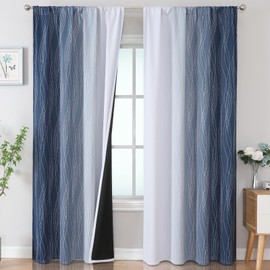 Estelar Textiler Navy Blue and White Blackout Curtains 96 Inches Long, Room Darkening Rod Pocket Ombre Curtains for Bedroom, Thermal Insulated Light Blocking Drapes for Sliding Door, 52Wx96L, 2 Panels