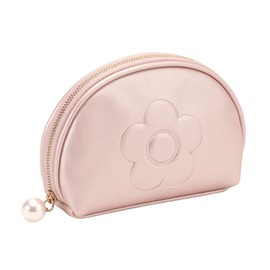 MARY QUANT Embossed Daisy Pearl, Round Pouch, H 4.1 x W 6.3 x D 1.8 inches (10.5 x 16 x 4.5 cm), Pearl Pink