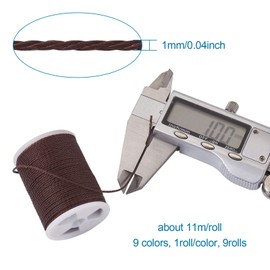 KISSITTY - 9 rollos de cuerda trenzada de poliéster encerado, 9 colores, 1 mm, hilo de coser encerado redondo de piel con carrete para bolsa de zapatos, reparación de collares, pulseras, manualidades