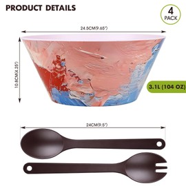 Greentainer Large Vintage Salad Bowls Set of 4-3.1L (104 Oz) Unbreakable Kitchen Bowls for Serving, Mixing, Salad, Cereal, Fruit & Snacks, Microwave & Dishwasher Safe, Dinning Bowl Set(Pink)