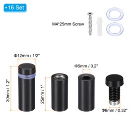 PATIKIL 1/2 x 1.2 Inch Sign Standoff Screws, 16 Set Stainless Steel Wall Standoff Mounting Hardware Advertising Glass Nail for Hanging Acrylic Picture Frame Acrylic Panel, Black