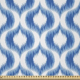 ABAKUHAUS Ikat Microfibre Fabric Sold by the Metre, Abstract Vintage Ogee, Decorative Crafts, Upholstery Fabric, Textiles, 2 m (230 x 200 cm), White/Blue