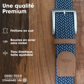 Pierrot Woven Elastic Stretchy Elastic Belt for Men and Women with Soft Fabric 105 cm - Collab x Vertical, Blue & White