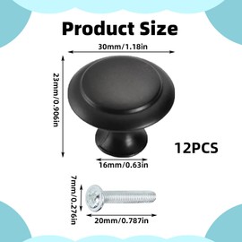 Nersgers Drawer Knobs 12 Pcs Black Door Knobs,30mm Retro Matte Round Black Knobs with 12 Screws,Suitable for Kitchen Cabinets Drawers Wardrobes Shoe Cabinet Doors Single Hole