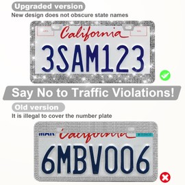 QUANQIUFEI QUANQIUFEI 2 Pack Bling License Plate Frames for Women, Sparkly Rhinestone Diamond Car Accessories with Glitter Crystal Caps (Gilded Black)