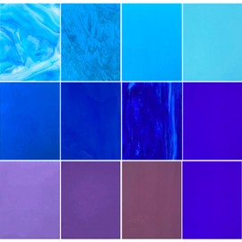 ILLUCKAI 12 Sheets Fusible Stained Glass Sheet COE 96, 4 x 6 inch Fused Glass Supplies Blue and Purple Selection, Glass Fusing Supplies for Fused Glass Crafts Stained Glass Projects and Mosaics