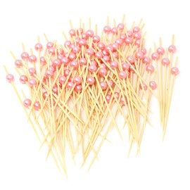 Honbay 100PCS Pink Pearl Bamboo Cocktail Picks Fruit Food Hamburger Toothpicks Cupcake Toppers Sandwich Appetizer Decorative Skewers Drink Garnish Holiday Birthday Party Decoration Sticks