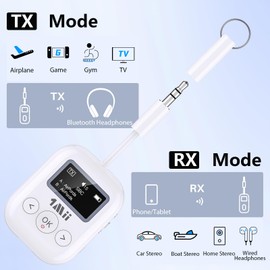 1Mii SafeFly Min+ Bluetooth 5.3 Adapter for Airplane/TV to 2 Wireless Headphones, Bluetooth Audio Transmitter Receiver with aptX Adaptive/Low Latency/HD, Works with 3.5mm Jack Home Stereo, Planes, TV