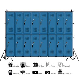 Haoyiyi 7x5ft Storage Cabinets Backdrop Blue Metal School Gym Black Handles Locks Background Stadium Locker Room Storage Photography Student Swimming Pool Artistic Portrait Photo Props