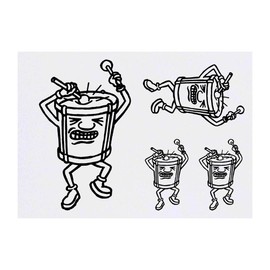 4 x 'Crazy Drum' Temporary Tattoos - Water Resistant, Skin-Safe, Non-Toxic Transfers, Mixed Sizes (TO00012911)