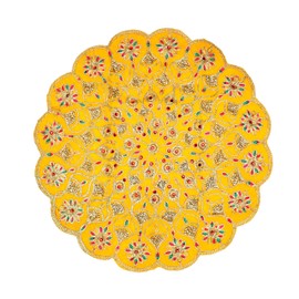 Decorative Mat Aasan Round Velvet Pooja Cloth Cloth with Sequence Work for Indian Traditional Multipurpose Pooja Festival New Year Decorations Item and Article Home Decor(Size :- 17")(Yellow)