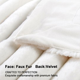 Rib 3D Stripe Luxury Faux Fur Throw Blanket with Velvet Back, Textured Fuzzy Furry Plush Soft Reversible Warm Blanket for Couch Sofa Bed Chair, 60 x 80 Inches, Ivory
