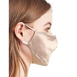 AQUENSO 100% Mulberry Silk Face Mask for Women, 3 Layers with Filter Pocket, Washable Cool Silk Mask, Breathable Face Mask with Nose Wire, Champagne