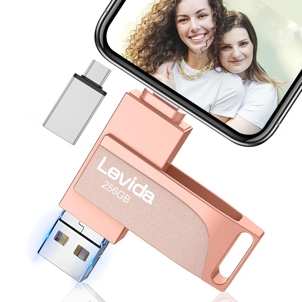 USB Stick 256 GB for Phone, Levida Memory Stick, Photo Stick, External Memory 4 in 1, Photo Stick 3.0, Flash Drive for Mobile Phone, iOS, Android, Pad, Laptop, PC (Mobile Memory, Automatic Photo