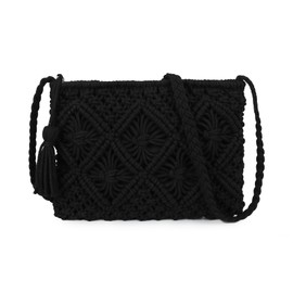 Gladdon Bohemian Small Crossbody Bag for Women Stylish Woven Shoulder Purses with Tassel, Black