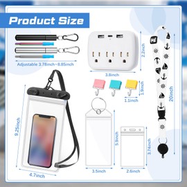 Watersay 17 Pcs Carnival Cruise Essentials with Power Strip Luggage Tags Magnetic Hook Lanyards Phone Bags and Reusable Straw(Black, White)