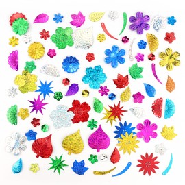 LEEFONE Mixed Sequins and Spangles Craft Supplies, Creative Color Beads Sequins Greeting Card Decoration Gold Foil Iron Slices for Wedding Christmas Clothes Jewelry (Flowers and Leaves)