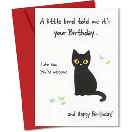 Ethanberg Funny Black Cat Birthday Card, Cute Greeting Card for Cat Owner Cat Lover Cat Mom Cat Dad, Cute Cat Happy Birthday Card, A Little Bird Told Me It is Your Birthday