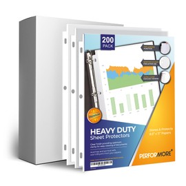 Performore 200-Pack Heavy Duty Sheet Protectors, 8.5x11, archival-Safe, high Clarity, Ink-Resistant, 3-Hole Punched—Perfect for organizing and Protecting documents.