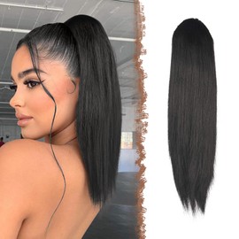 Feshfen 40 cm Ponytail Clip Extensions with Drawstring, Braid, Drawstring Ponytail Hairpiece, Straight Hair Extensions for Braid, Synthetic Drawstring Ponytail Extension
