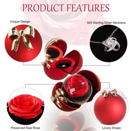 KBPAZ Preserved Rose Ring Box, Creative Preserved Flowers Gifts for Girlfriend Women Mom Wife, Anniversary Birthday for Women Her (Red)