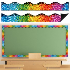 12Pcs Confetti Magnetic Bulletin Board Borders for Classroom Decorations Whiteboard Strips Colorful Scalloped Trim Magnetic Borders for Back to School Office Door Chalkboard Decor Teacher Supplies