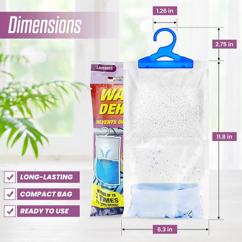 x5 Disposable Wardrobe Dehumidifier Hanging Bags - Specially Designed to
