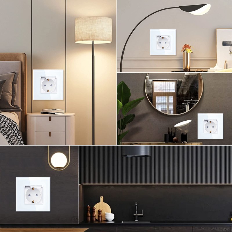 LIAONFOY Schuko Single Socket with Lid Flush-Mounted Socket White Colour