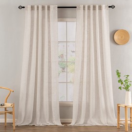 MIULEE Natural White Linen Curtains 100 Inch Length 2 Panels for Bedroom Living Room, Soft Thick Linen Textured Window Drapes Semi Sheer Light Filtering Back Tab Rod Pocket Burlap Look Decor
