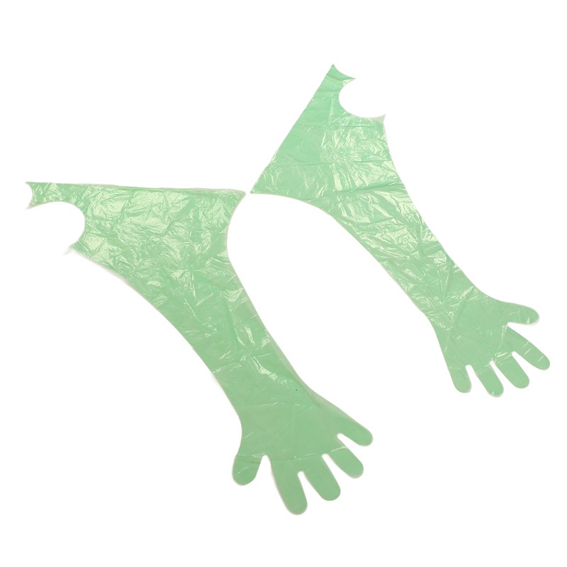 50Pcs Disposable Long Arm Glove PE Green Veterinary Examination Artificial