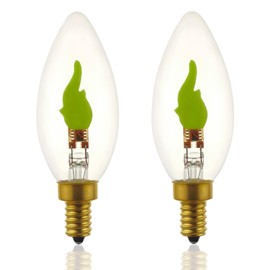 XIAOKALAMI LED Flame Effect Light Bulb E12 Flickering Candle Light Bulbs Crystal Clear Candle Bulb for E12 Edison Base for Chandelier Vintage Christmas Light Bulbs Party 2pack (Green Light Two Mode)