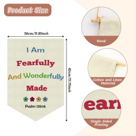 Christian Religious Gift Hanging Pennant Flag Banner Bible Verse Scripture Decor Inspirational Wall Sign Decor for Nursery Front Door Teen Boy Girl Christmas Birthday Gift Cotton Linen