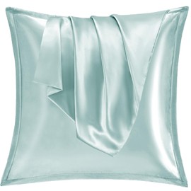 Vielit Set of 2 Satin Cushion Covers 80 x 80 cm with Zip, Soft Like a Silk Pillowcase, Suitable for Curly Hair, Satin Pillowcase Cushion Covers, Green Cushion Cover