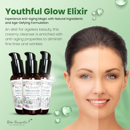 Boho Aromatic Botanical Cream Face Cleanser and Konjac Sponge, Gentle Aloe & Rosemary Leaf Extract Based, Anti Aging, Natural & Organic Face Wash that leaves skin hydrated