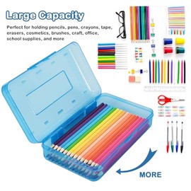 Caja de lápices de plástico de color, estuche de gran capacidad, cajas de lápices para niños y adultos, caja de lápices duros con tapa a presión para suministros escolares de oficina (azul)