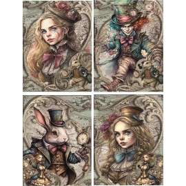 Handmade 8 Alice in Wonderland Mad Hatter Steampunk glossy blank note card envelopes