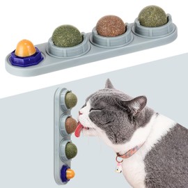 YASUOA Catnip Ball for Cats, 4 Flavors Cat Nip Interactive Self-Play Toy,Cats Catnip Lick Balls,Stick in Indoor Walls Natural Dental Cleaning Toy for Healthy Playtime (4 Flavors)