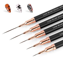 Artdone Bolígrafos metálicos para arte de uñas, juego de 5 brochas de color negro para líneas largas, detalles finos, dibujo fino, pincel de delineado