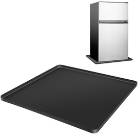 Mini Fridge Silicone Mat, 23.6" x 23.6" Mini Fridge Mat Floor Protector with Raised Edges, High-Temperature Resistant Mini Fridge Trays for Floor, for Dryers, Washers, Wine Coolers & More (Black)