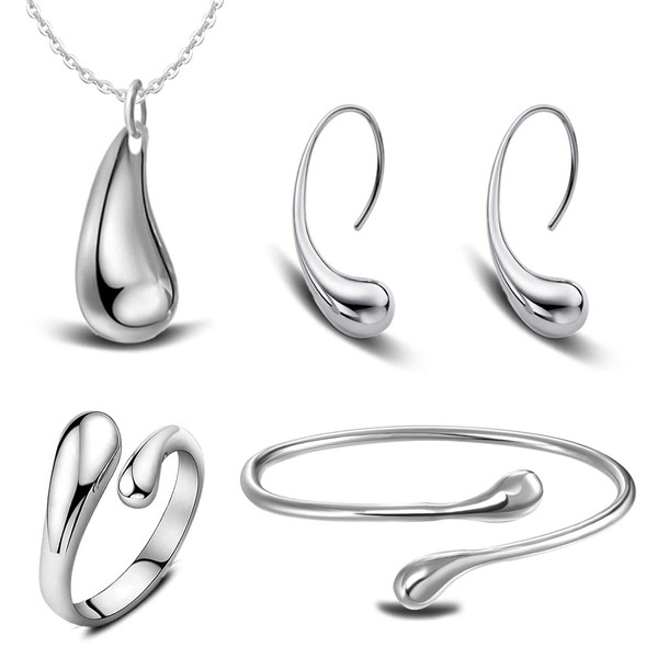 5 Pcs Teardrop Necklace and Earring Set for Women Silver