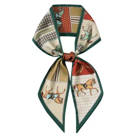 CHUNG Women Satin Head Scarves bandanas Emulation Silk HandBag Hair Ribbons Long Narrow Scarf 57 * 5.5",Grn Horse-4