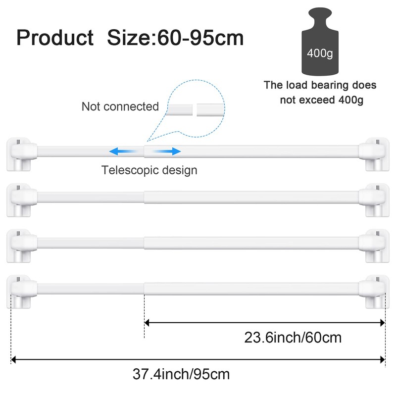 Jetec 4 Pieces Extendable Curtain Rod Cupboard Bars Tensions Adjustable