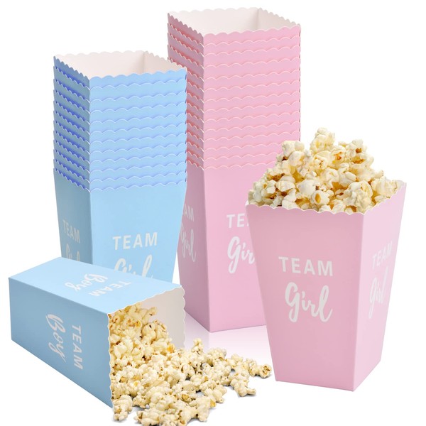 50 Pezzi Scatole di Popcorn, Rosa e Blu Porta Pop Corn in Cartone, 11,5x7x5cm Piccolo Sacchetti Carta per Popcorn, Cestino di Carta per Popcorn, Contenitori di Popcorn per Compleanno Cinema Festa