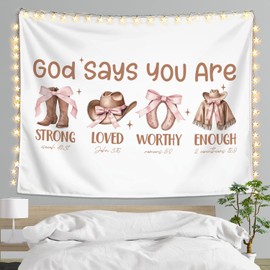 LIANGW Pink Bow Western Christian Tapestry Aesthetic, Wall Tapestry for Bedroom, Western Wall Decor for Teen Girls & Women, Bible Verses Tapestries Wall Hanging, 50x60 inche