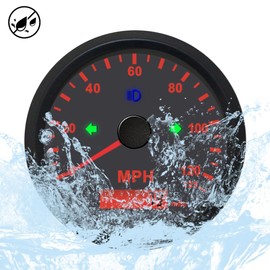Waterproof 85mm Speedometer Gauge 0-125MPH Marine MPH GPS Speedometer Adjustable Odometer LCD Indicator with Backlight Overspeed Alarm for Boat Car Truck Replacement 9-32VDC (Black&Black)