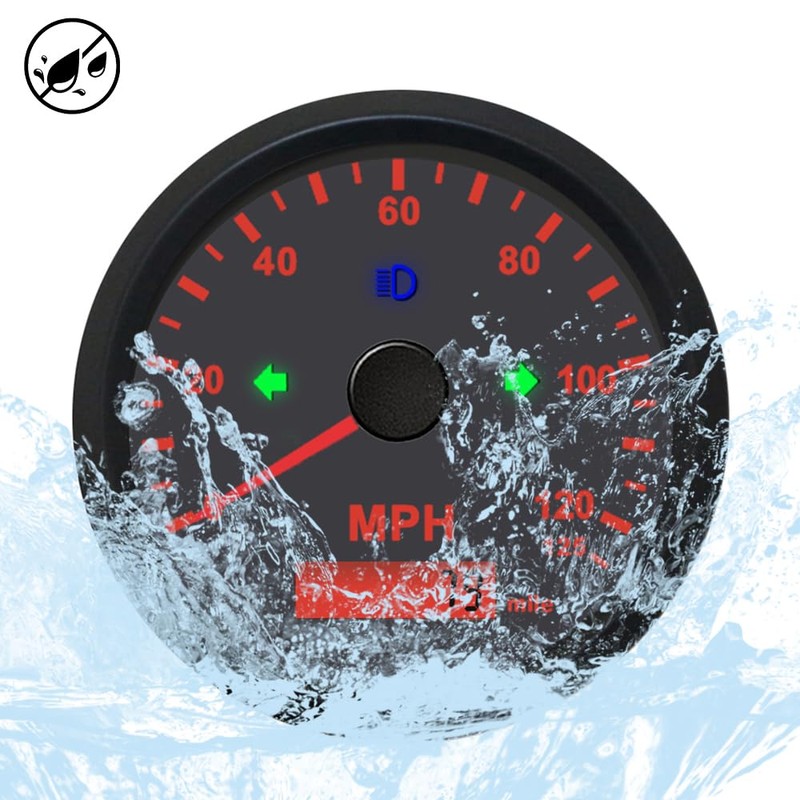 Waterproof 85mm Speedometer Gauge 0-125MPH Marine MPH GPS Speedometer Adjustable